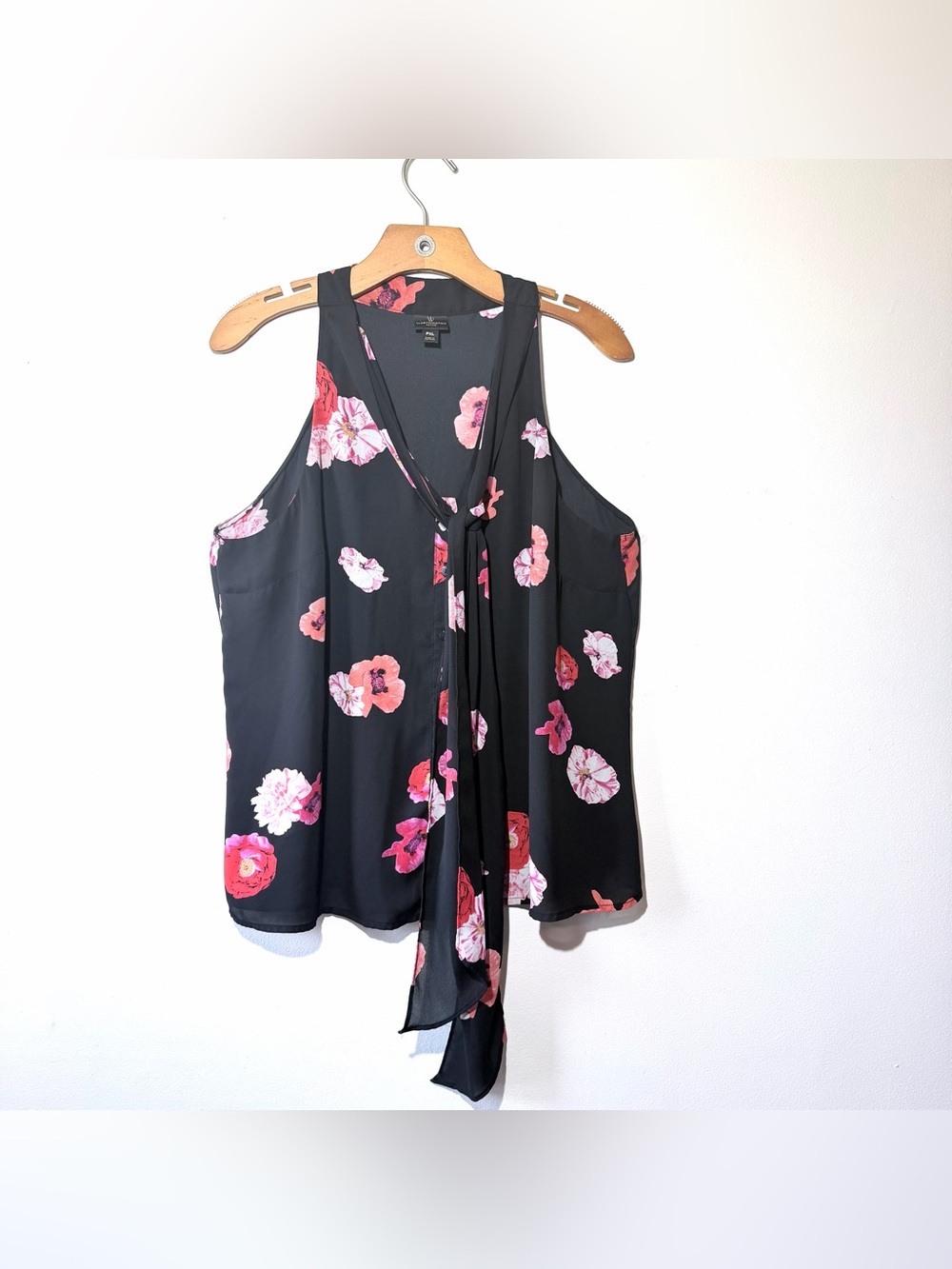 Worthington Black Sleeveless Floral Tie-Front Camisole Petite XL